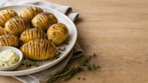 Hasselbagte kartofler med hvidløgssmør og timian
